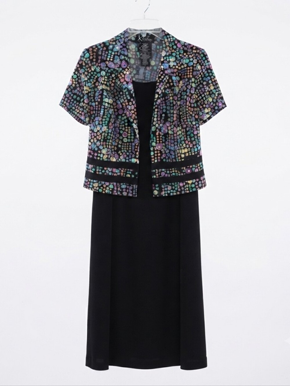 Vintage K Studio Collection Women's 2-Piece Dress Suit Size 18 Black Geo Print